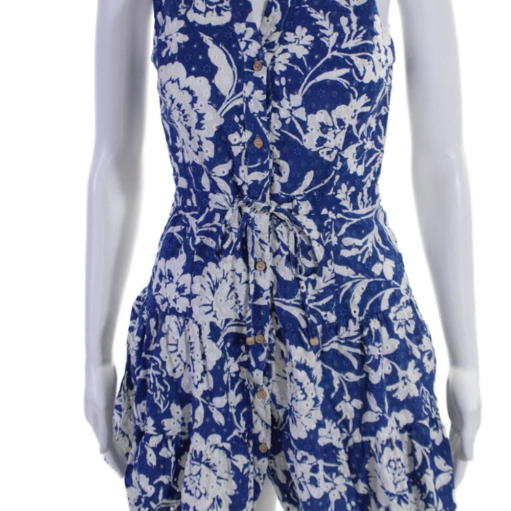 Zara Blue and White Pleated Smocked Sundress